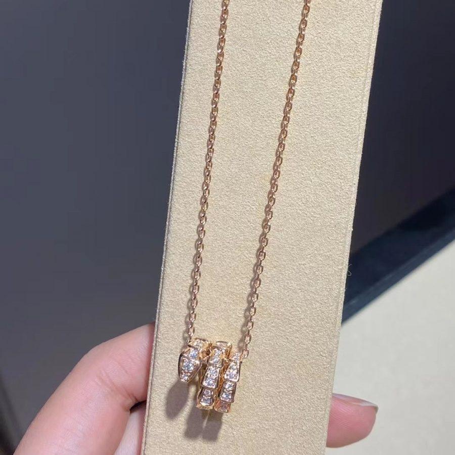 [OLIVIA]SERPENTI PINK GOLD NECKLACE DOUBLE RING DIAMOND