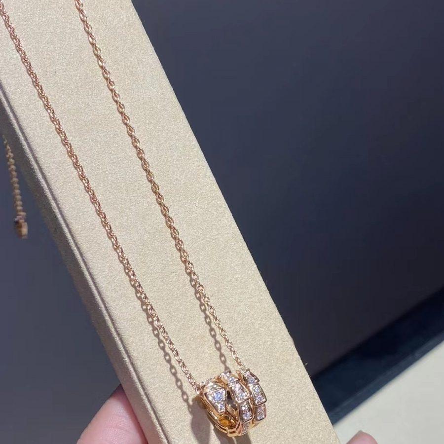 [Olivia Jewelry]SERPENTI PINK GOLD NECKLACE DOUBLE RING DIAMOND