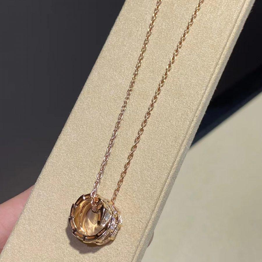 [OLIVIA]SERPENTI PINK GOLD NECKLACE DOUBLE RING DIAMOND