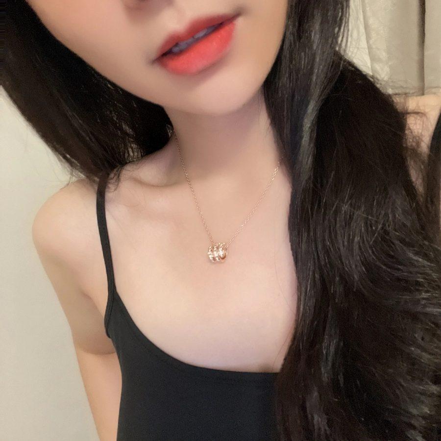 [OLIVIA]SERPENTI PINK GOLD NECKLACE DOUBLE RING DIAMOND