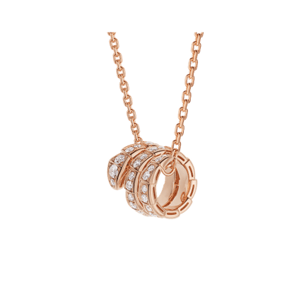 [Olivia Jewelry]SERPENTI PINK GOLD NECKLACE DOUBLE RING DIAMOND