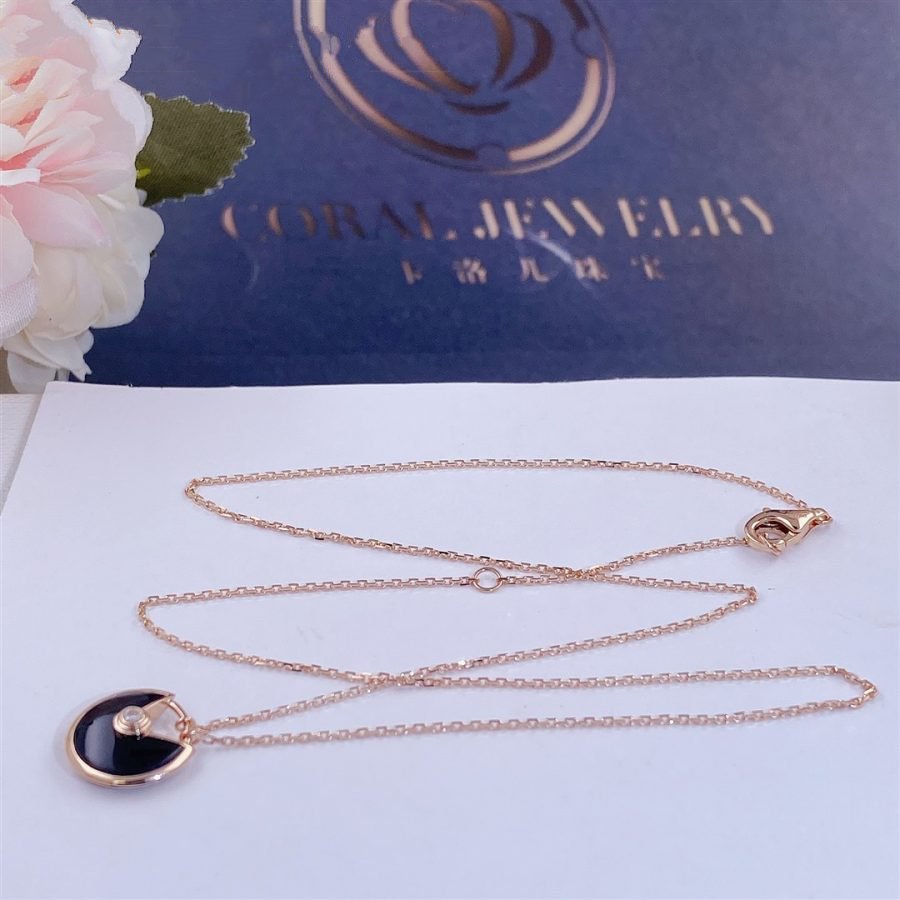 [Olivia Jewelry]AMULETTE ROSE GOLD ONYX NECKLACE
