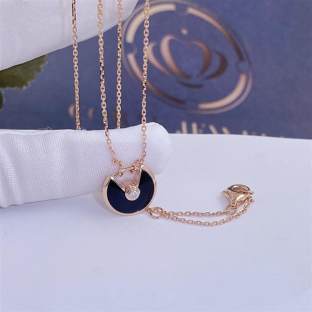 [Olivia Jewelry]AMULETTE ROSE GOLD ONYX NECKLACE
