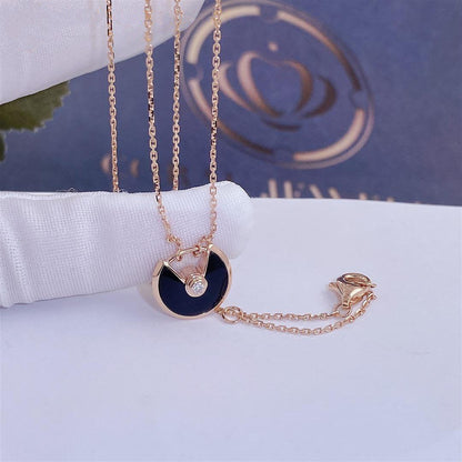 [Olivia Jewelry]AMULETTE ROSE GOLD ONYX NECKLACE