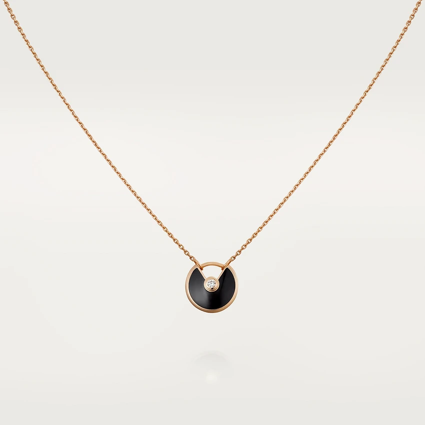 [Olivia Jewelry]AMULETTE ROSE GOLD ONYX NECKLACE