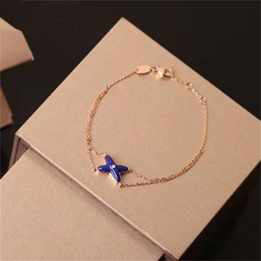 [Olivia Jewelry]JEUX BRACELET BLUE AGATE PINK GOLD 1 DIAMOND