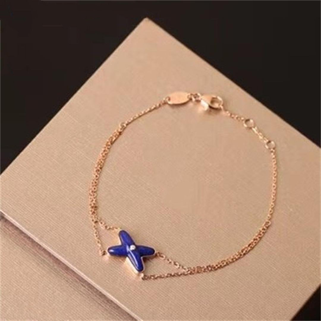 [Olivia Jewelry]JEUX BRACELET BLUE AGATE PINK GOLD 1 DIAMOND