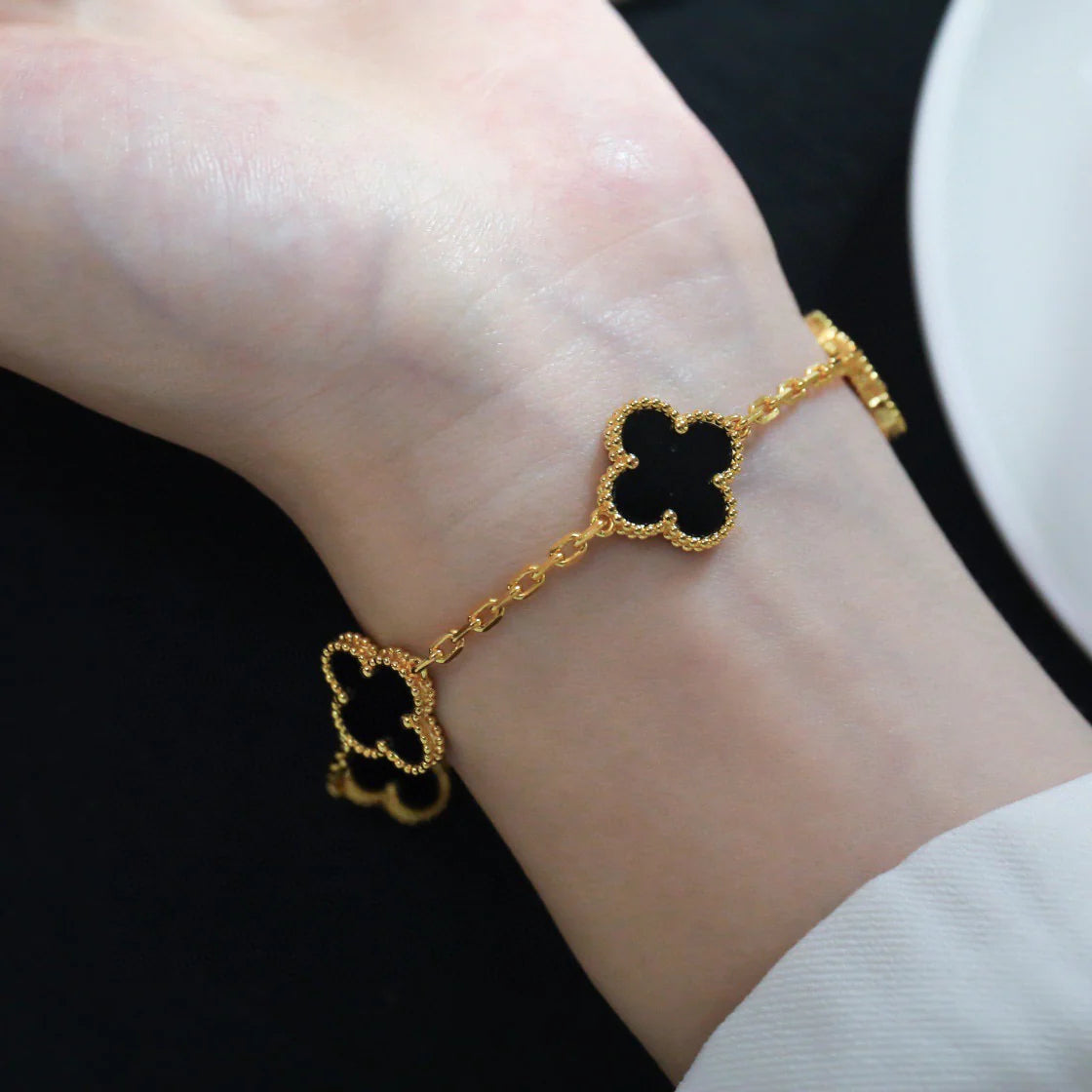 [Olivia JW]CLOVER  5 MOTIFS BLACK ONYX BRACELET