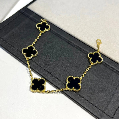 [Olivia JW]CLOVER  5 MOTIFS BLACK ONYX BRACELET
