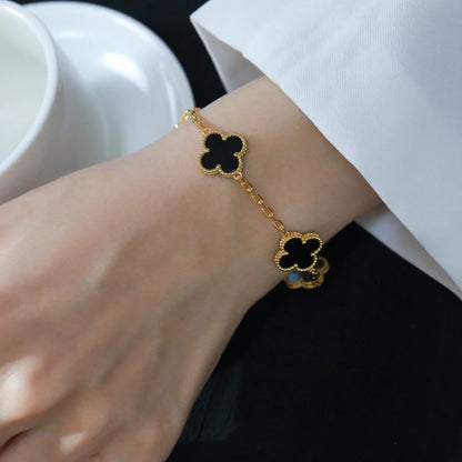 [Olivia JW]CLOVER  5 MOTIFS BLACK ONYX BRACELET