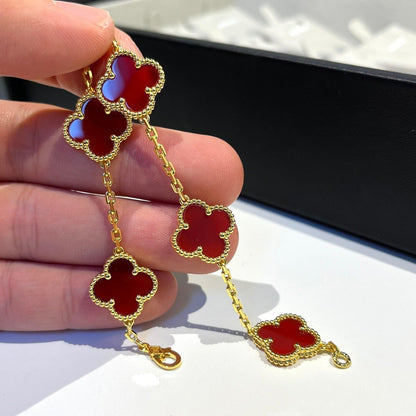 [Olivia JW]CLOVER 5 MOTIFS RED AGATE  BRACELET