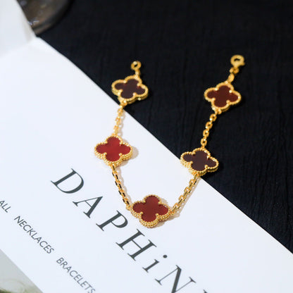 [Olivia JW]CLOVER 5 MOTIFS RED AGATE  BRACELET