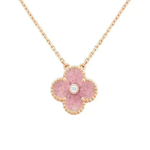 [Olivia Jewelry]CLOVER 15MM DIAMOND RHODONITE NECKLACE