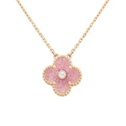 [Olivia Jewelry]CLOVER 15MM DIAMOND RHODONITE NECKLACE