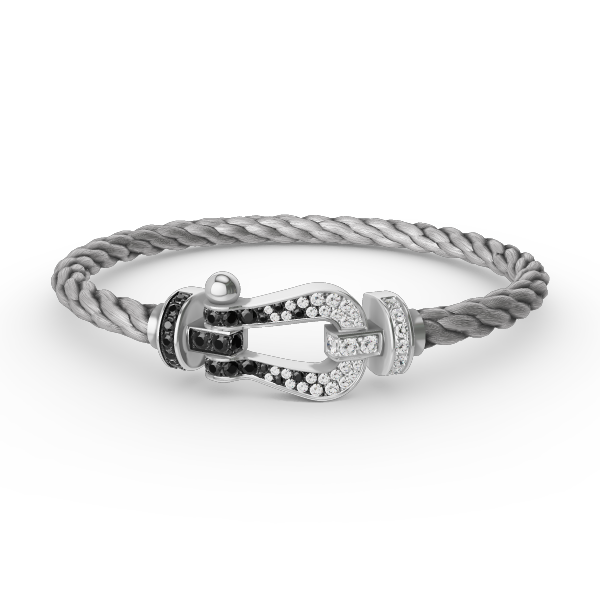 [Olivia Jewelry]FORCE LARGE HORSESHOE BLACK WHITE DIAMOND BRACELET SILVER