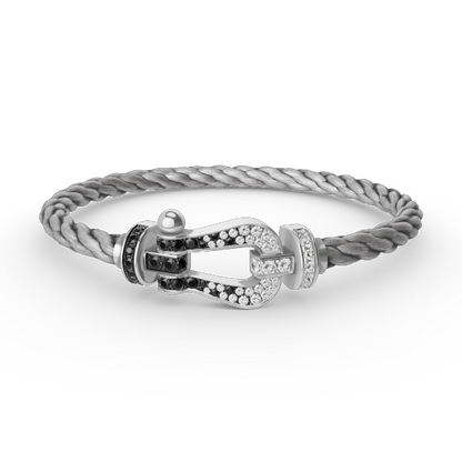 [Olivia Jewelry]FORCE LARGE HORSESHOE BLACK WHITE DIAMOND BRACELET SILVER