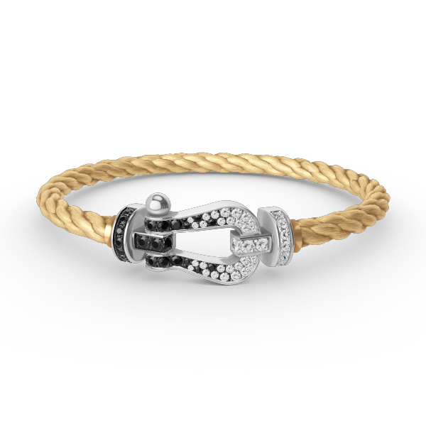 [Olivia Jewelry]FORCE LARGE HORSESHOE BLACK WHITE DIAMOND BRACELET SILVER