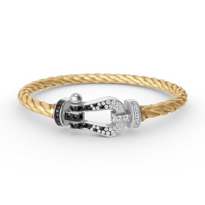 [Olivia Jewelry]FORCE LARGE HORSESHOE BLACK WHITE DIAMOND BRACELET SILVER