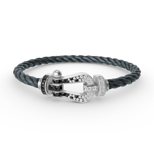 [Olivia Jewelry]FORCE LARGE HORSESHOE BLACK WHITE DIAMOND BRACELET SILVER