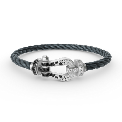 [Olivia Jewelry]FORCE LARGE HORSESHOE BLACK WHITE DIAMOND BRACELET SILVER