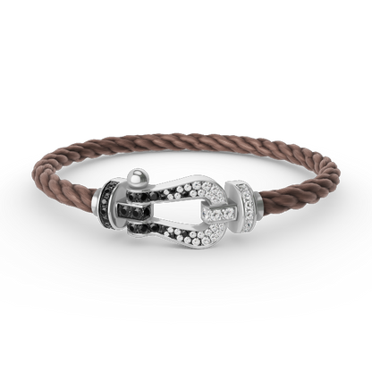 [Olivia Jewelry]FORCE LARGE HORSESHOE BLACK WHITE DIAMOND BRACELET SILVER