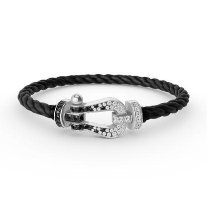 [Olivia Jewelry]FORCE LARGE HORSESHOE BLACK WHITE DIAMOND BRACELET SILVER
