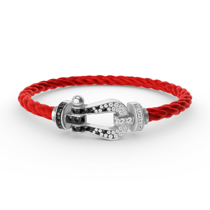 [Olivia Jewelry]FORCE LARGE HORSESHOE BLACK WHITE DIAMOND BRACELET SILVER