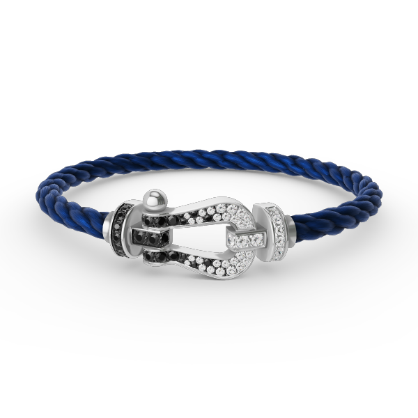 [Olivia Jewelry]FORCE LARGE HORSESHOE BLACK WHITE DIAMOND BRACELET SILVER
