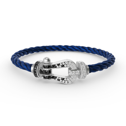 [Olivia Jewelry]FORCE LARGE HORSESHOE BLACK WHITE DIAMOND BRACELET SILVER