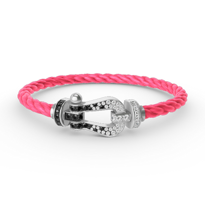 [Olivia Jewelry]FORCE LARGE HORSESHOE BLACK WHITE DIAMOND BRACELET SILVER