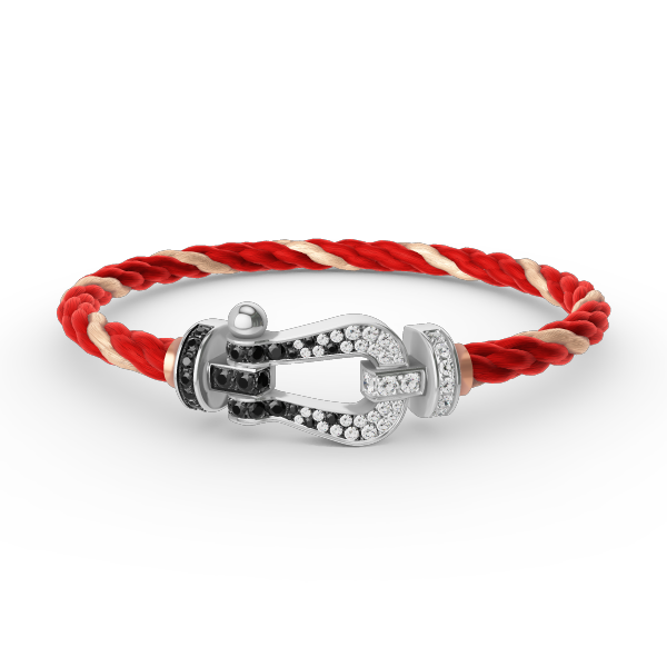 [Olivia Jewelry]FORCE LARGE HORSESHOE BLACK WHITE DIAMOND BRACELET SILVER