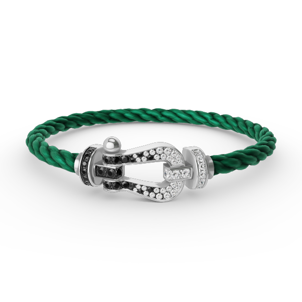 [Olivia Jewelry]FORCE LARGE HORSESHOE BLACK WHITE DIAMOND BRACELET SILVER