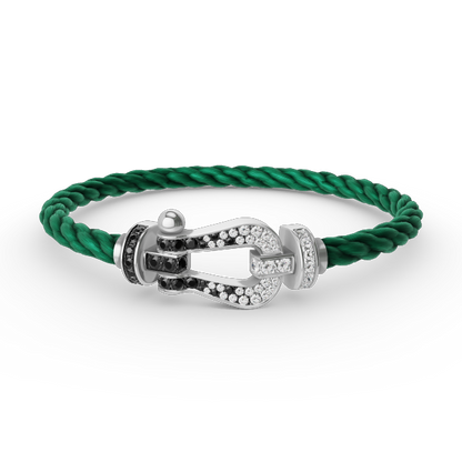 [Olivia Jewelry]FORCE LARGE HORSESHOE BLACK WHITE DIAMOND BRACELET SILVER