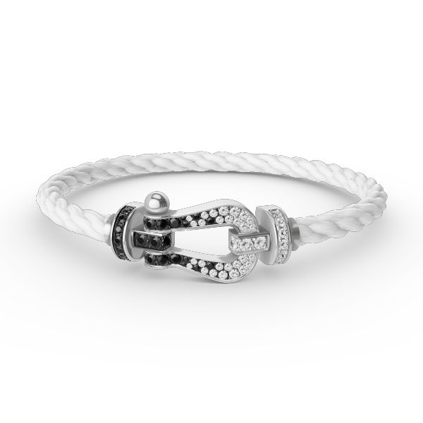 [Olivia Jewelry]FORCE LARGE HORSESHOE BLACK WHITE DIAMOND BRACELET SILVER