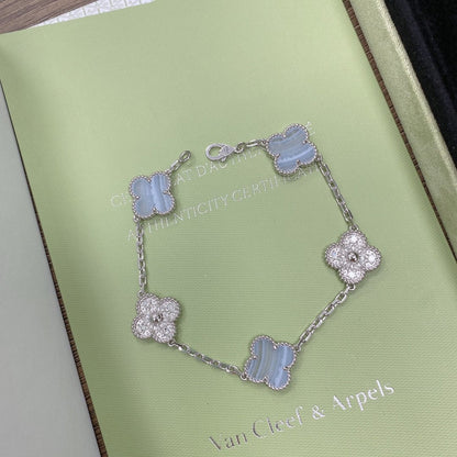 [Olivia JW]CLOVER  5 MOTIF DIAMOND PURPLE CHALCEDONY BRACELET SILVER