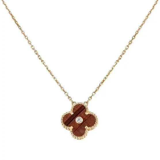 [Olivia Jewelry]CLOVER 15MM DIAMOND AND YELLOW TIGER'S EYE AGATE necklace