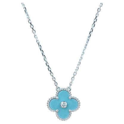 [Olivia Jewelry]CLOVER 15MM DIAMOND SVRES PORCELAIN  NECKLACE SILVER
