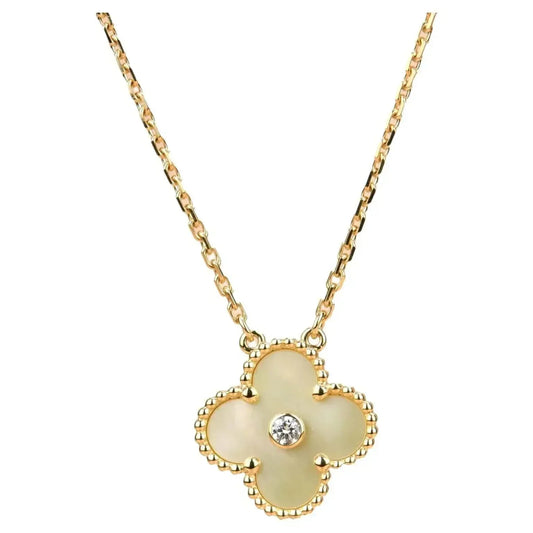 [Olivia Jewelry]CLOVER 15MM DIAMOND GOLD MOTHER OF PEARL NECKLACE