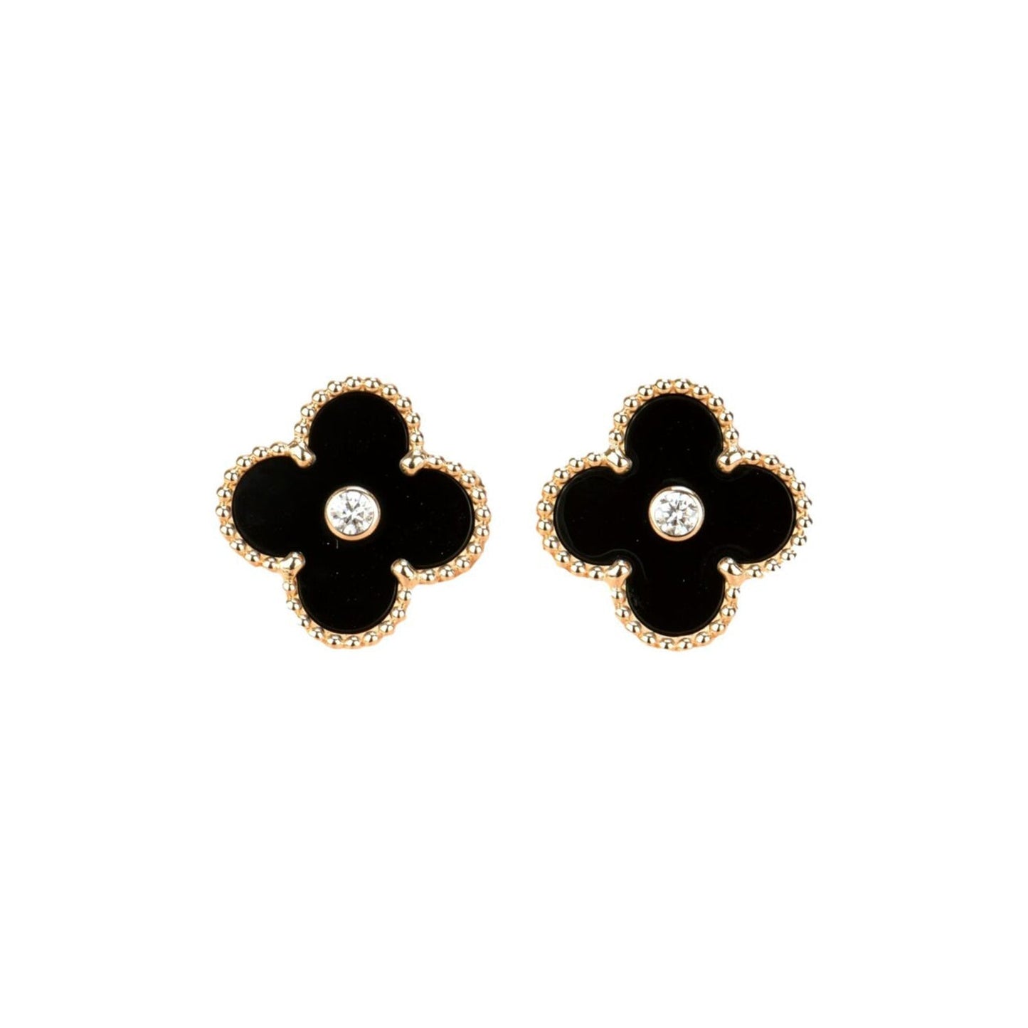[Olivia Jewelry]CLOVER MEDIUM 1 MOTIFS ONYX DIAMOND EARRINGS