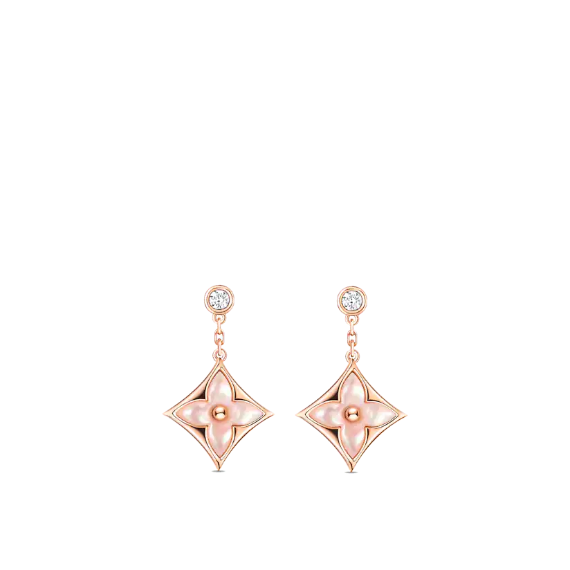 [Olivia Jewelry]DOUBLE STAR PINK GOLD MOP DROP EARRINGS
