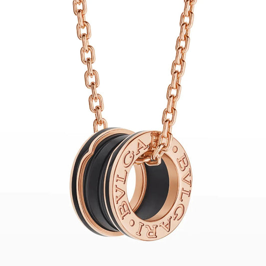 [OLIVIA]ZERO 1 BLACK CERAMIC PINK GOLD NECKLACE