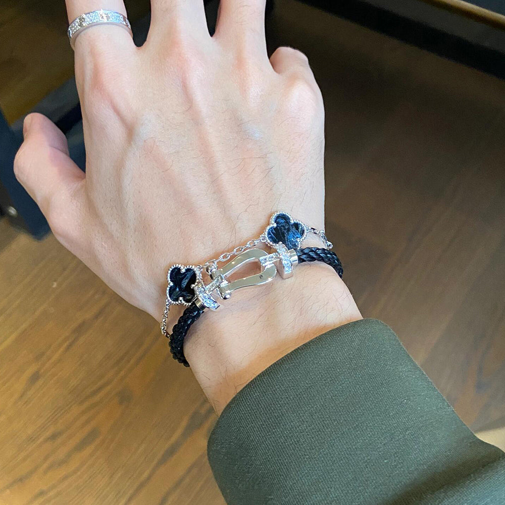 [Olivia JW]CLOVER 5 MOTIF PIETERSITE SILVER BRACELET