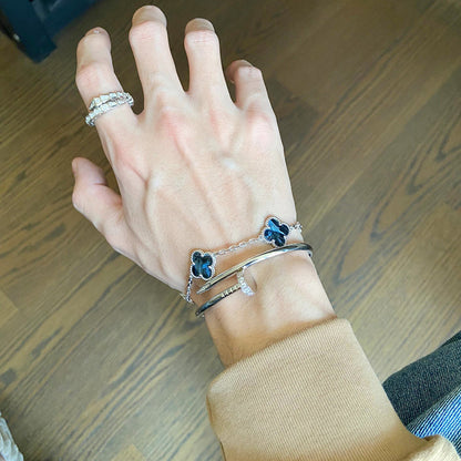 [Olivia JW]CLOVER 5 MOTIF PIETERSITE SILVER BRACELET