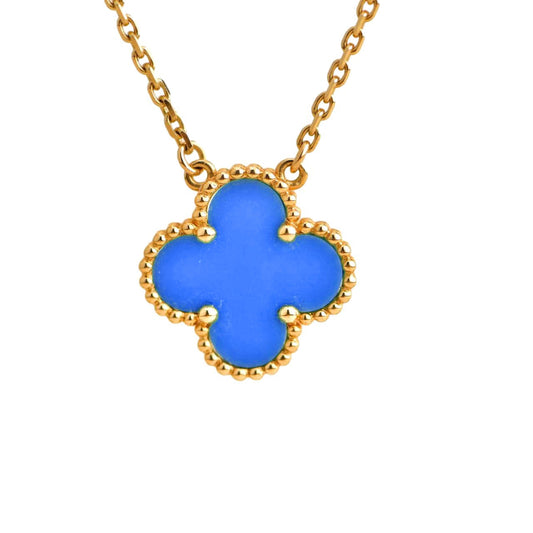 [Olivia Jewelry]CLOVER 15MM BLUE AGATE NECKLACE