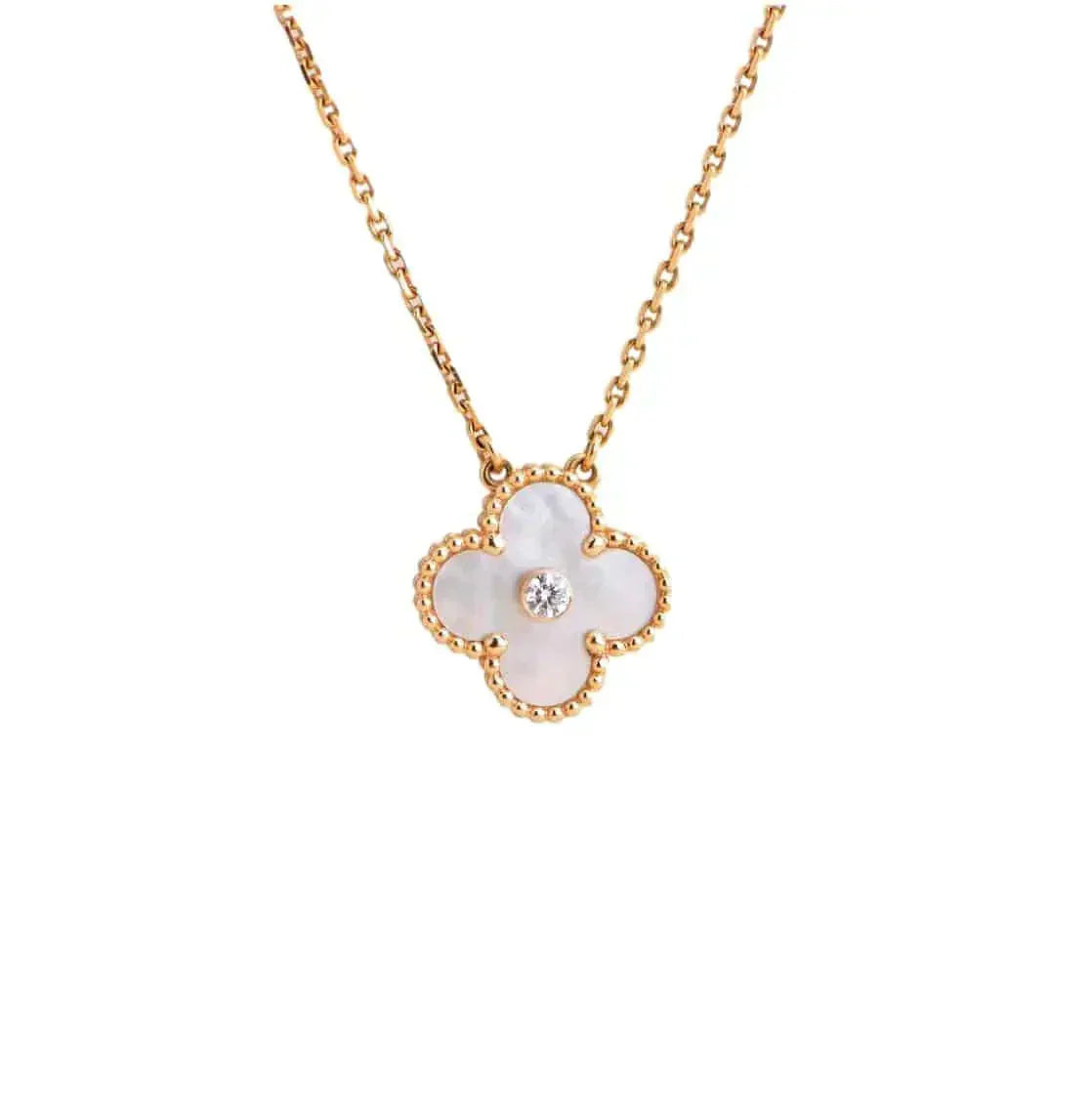 [Olivia Jewelry]CLOVER 15MM DIAMOND WHITE FRITILLARIA NECKLACE