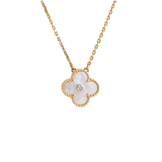 [Olivia Jewelry]CLOVER 15MM DIAMOND WHITE FRITILLARIA NECKLACE