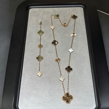 [Olivia JW]DETACHABLE CLOVER 15(11+4) FLOWER ROSE GOLD NECKLACE SET
