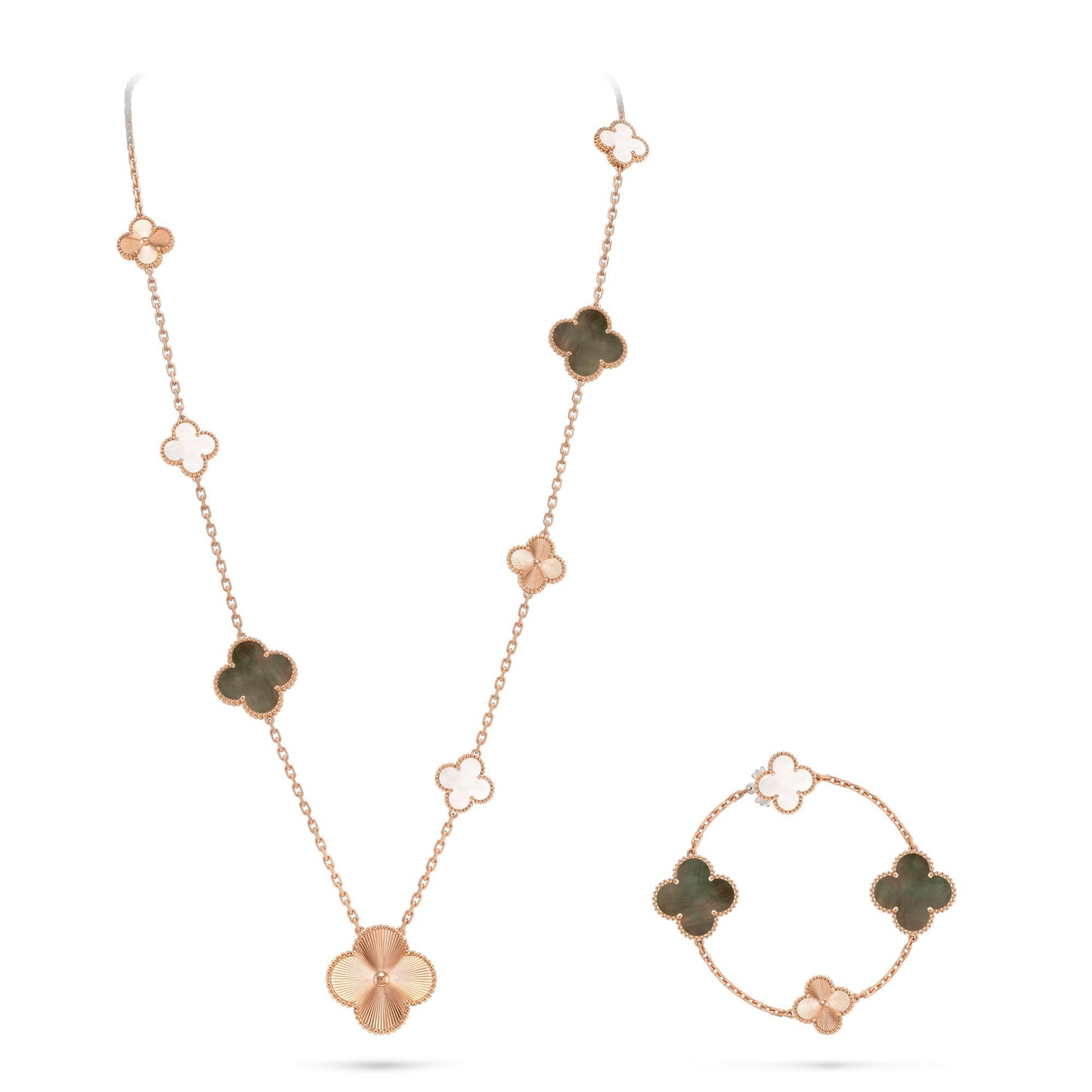 [Olivia JW]DETACHABLE CLOVER 15(11+4) FLOWER ROSE GOLD NECKLACE SET