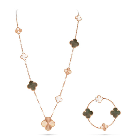 [Olivia JW]DETACHABLE CLOVER 15(11+4) FLOWER ROSE GOLD NECKLACE SET