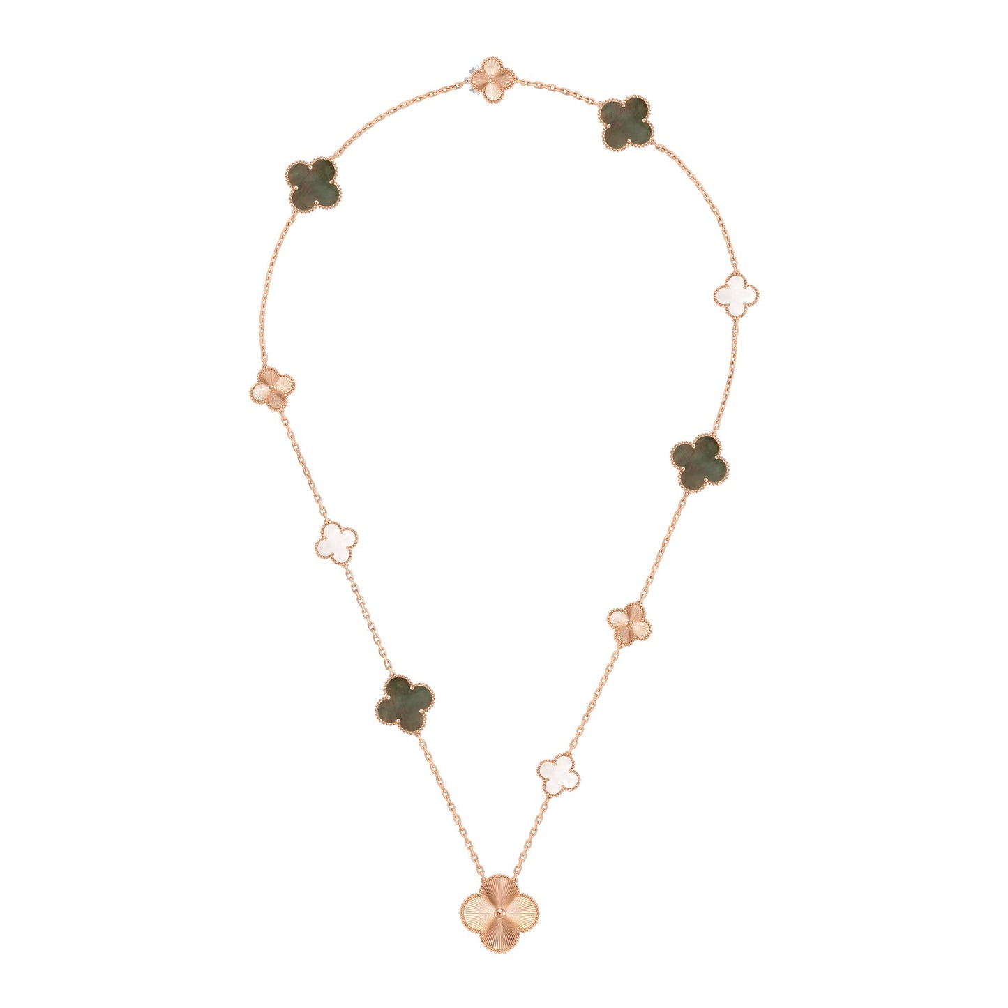 [Olivia JW]DETACHABLE CLOVER 15(11+4) FLOWER ROSE GOLD NECKLACE SET